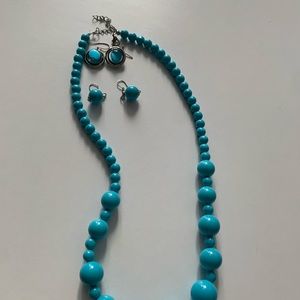 Turquoise Pearl Boho Chic Necklace Plus Two Sets of Earrings